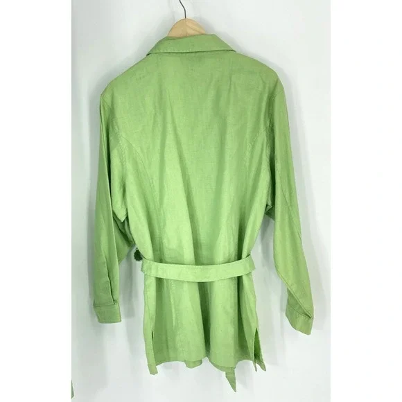 NWT Denim & Co Womens 1X Pants Suit Linen Blend Lime Green Safari Tunic Pockets - Picture 8 of 16
